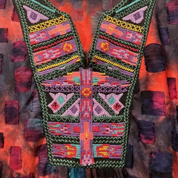 Caleaas boho style multicolor mix media tunic length 3/4 sleeve top - Picture 5 of 16